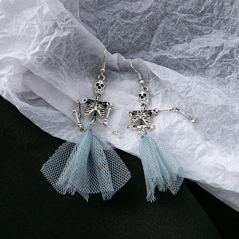 Wholesale Halloween skeleton skull earrings blue mesh punk earrings